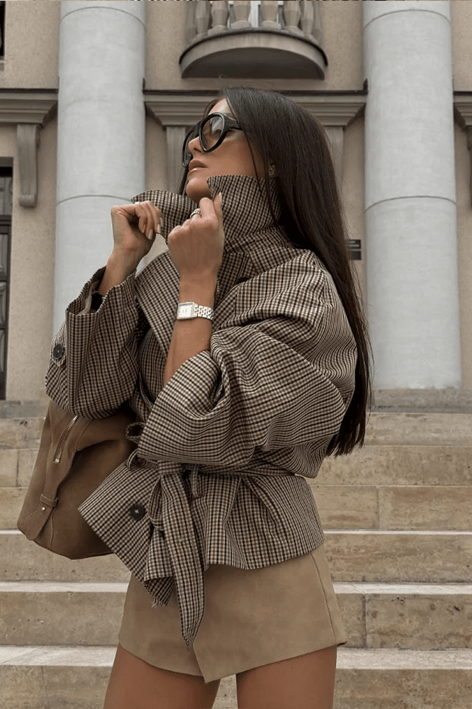 SOKYND Nina Plaid Funnel Collar Trench Coat CoatSOKYND-772695-PLA-S-90775PlaidS