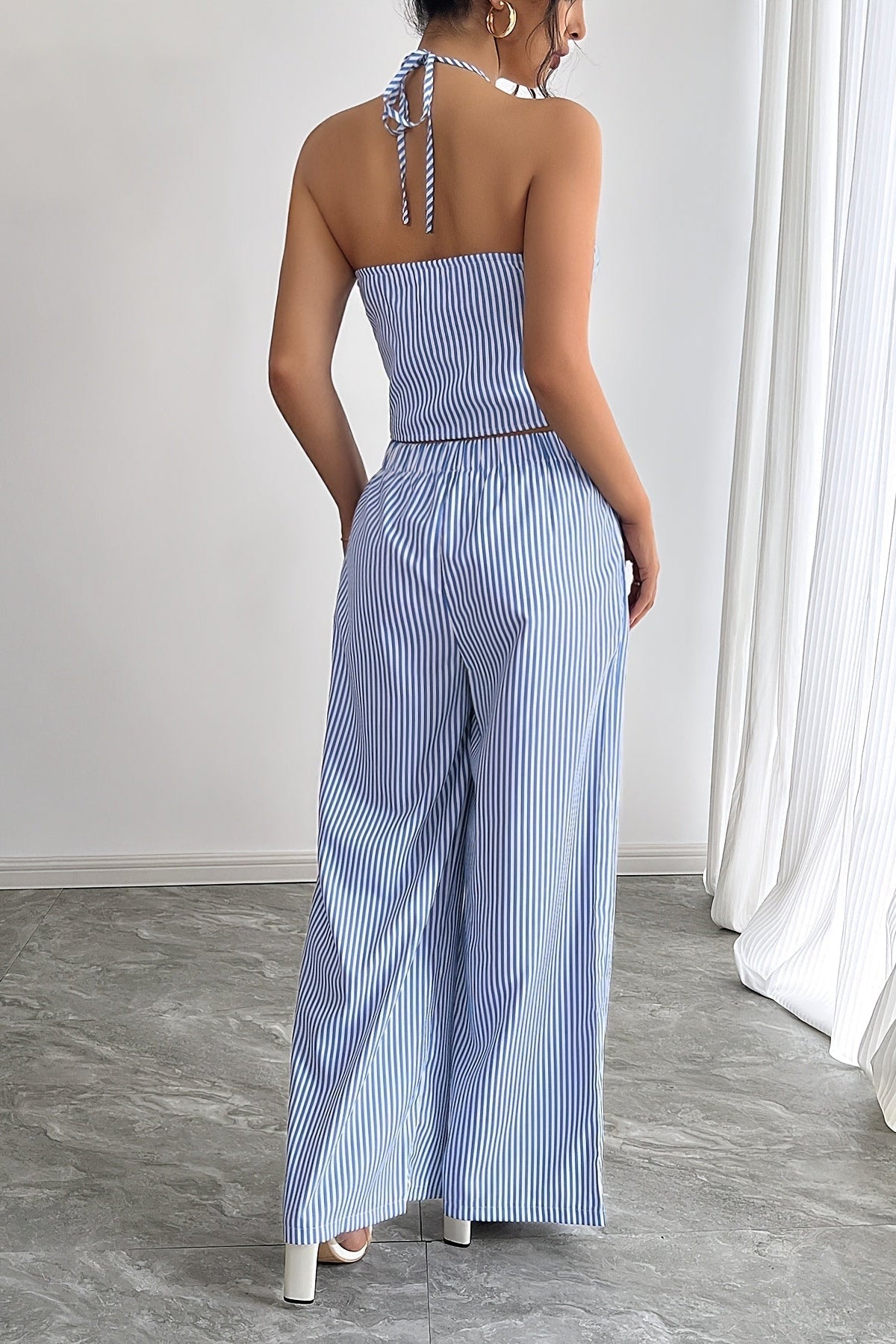 SOKYND Phoenix Striped Halter Tank Top Set TopSOKYND-043735-BLU-XS-19639BlueXS