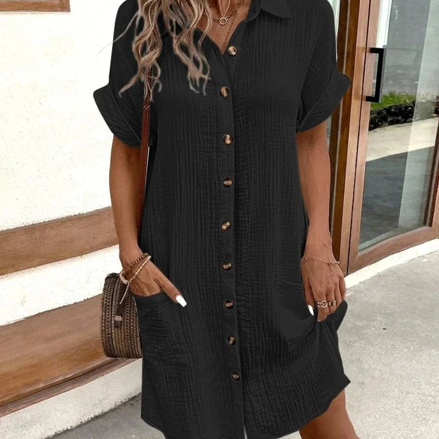 SOKYND Polina Cotton Linen V-Neck Mini Dress DressesSOKYND-041431-GRE-S-06807GreenS