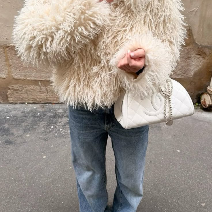 SOKYND Priscilla Fuzzy Faux Fur Coat in Beige