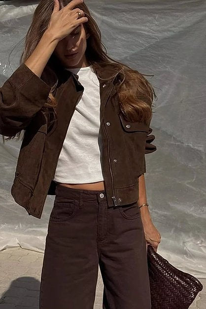 SOKYND Rachel Wide Shoulder Suede Jacket JacketSOKYND-183191-BRO-S-24183BrownS