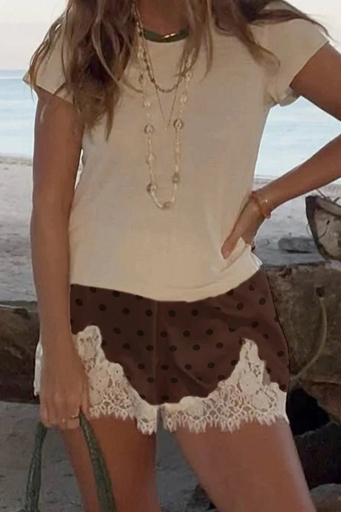 SOKYND Riona Polka Dot Lace Trim Shorts ShortsSOKYND-545367-WHI-S-49751White RedS