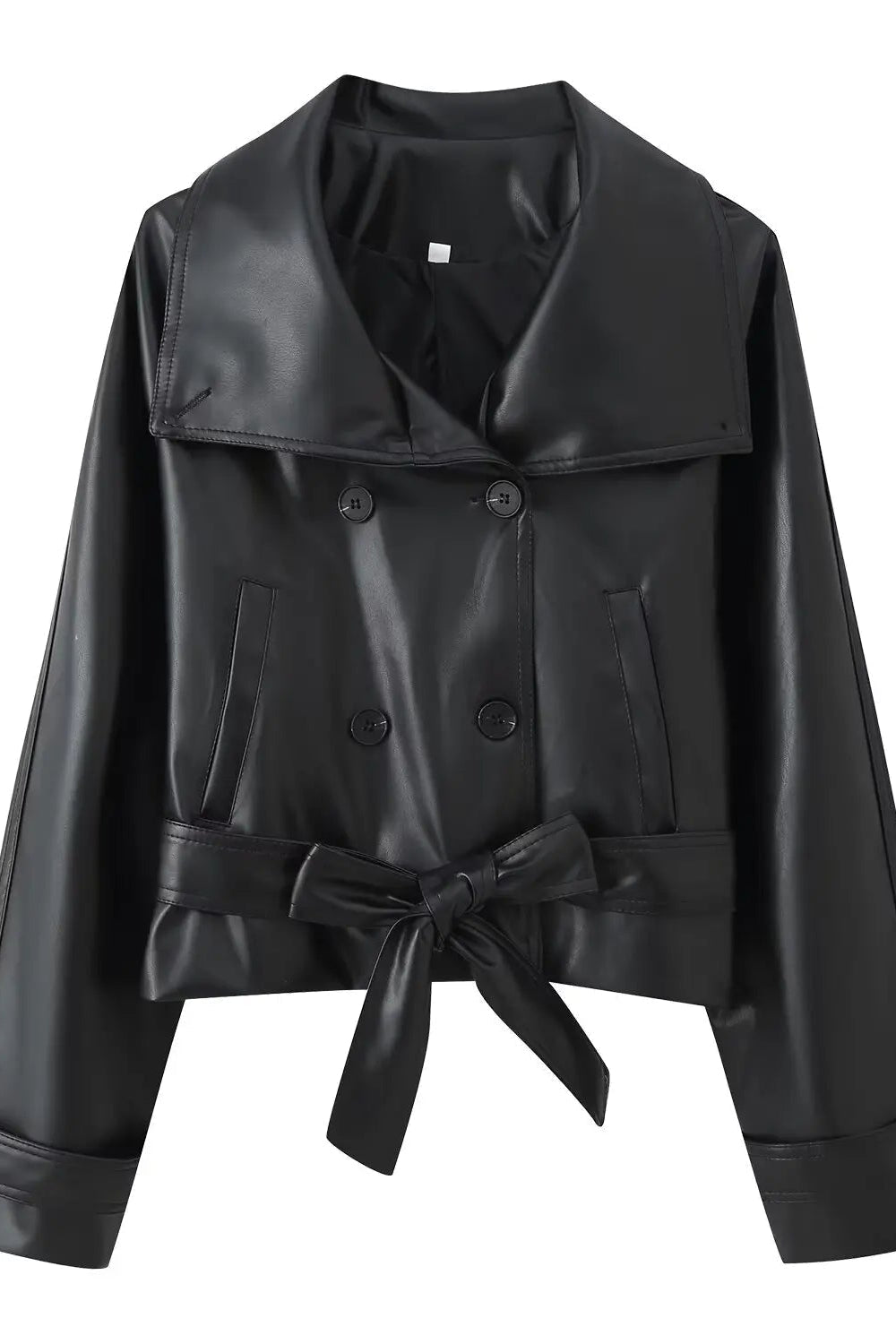 SOKYND Rose Faux Leather Lace-Up Trench Coat CoatSOKYND-484439-BLA-S-50551BlackS