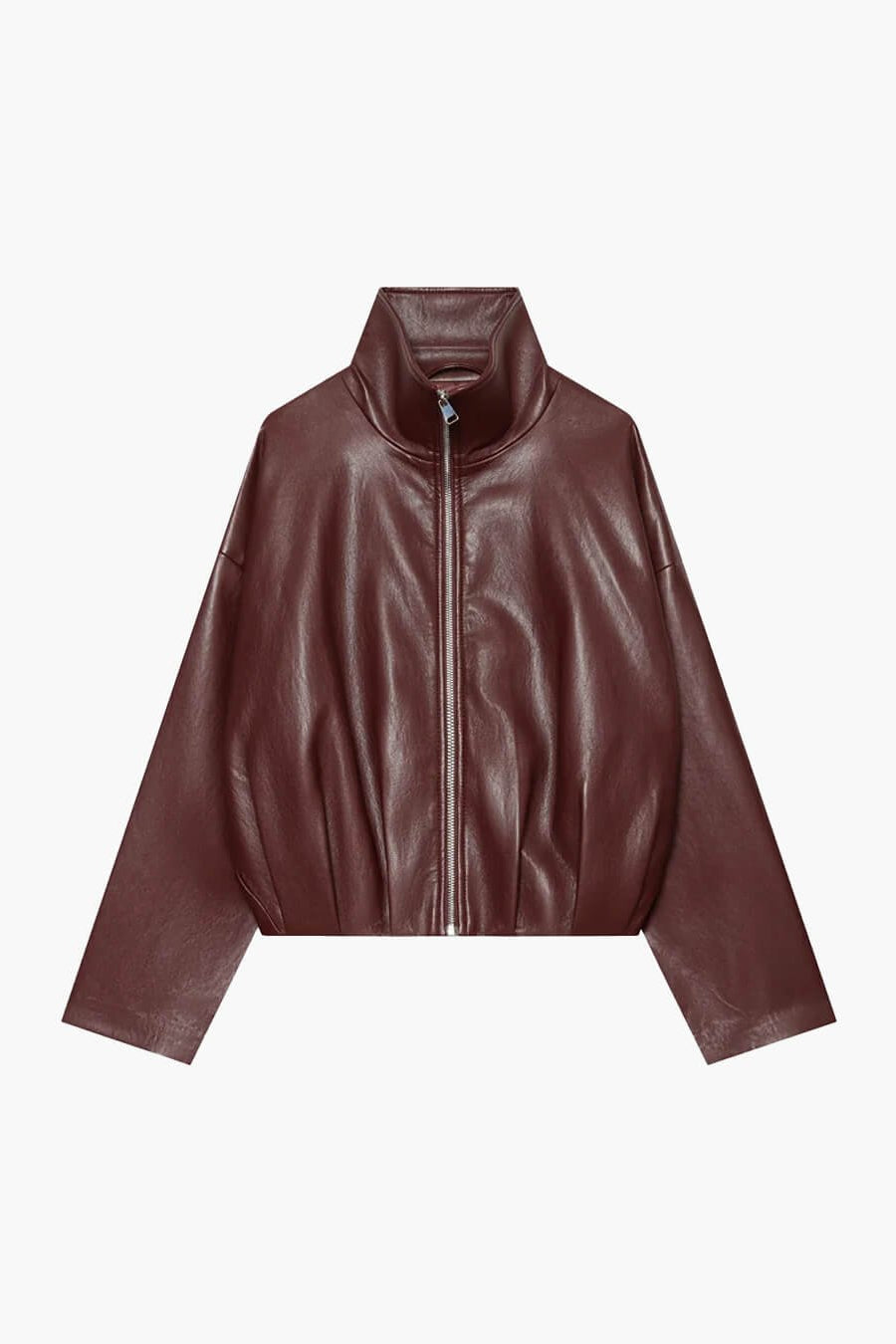 SOKYND Rose Funnel Neck Faux Leather Biker Jacket JacketSOKYND-399511-BUR-S-59095BurgundyS