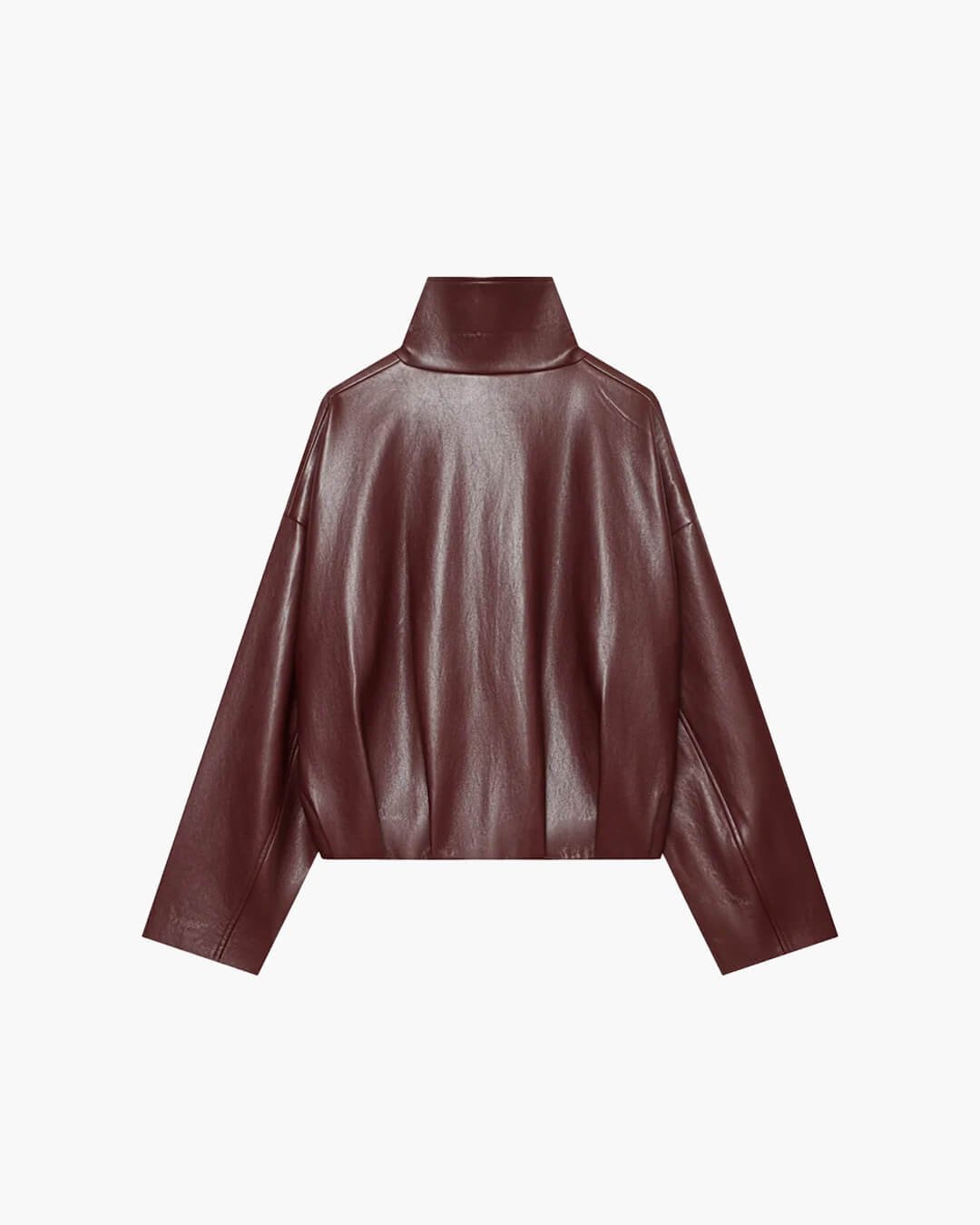 SOKYND Rose Funnel Neck Faux Leather Biker Jacket JacketSOKYND-399511-BUR-S-59095BurgundyS
