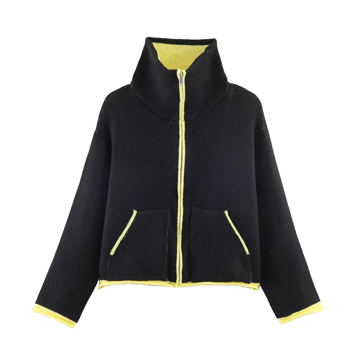 SOKYND Ruby Stand Collar Contrast Knit Pilot Jacket JacketSOKYND-339351-BLA-M-35959BlackM