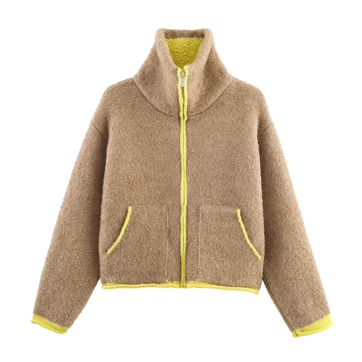 SOKYND Ruby Stand Collar Contrast Knit Pilot Jacket JacketSOKYND-339351-BRO-M-34263BrownM