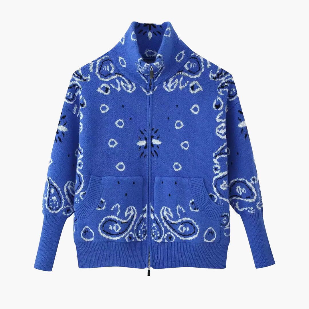 SOKYND Ruth Paisley Zip-Up Knit Jacket JacketNavy BlueS