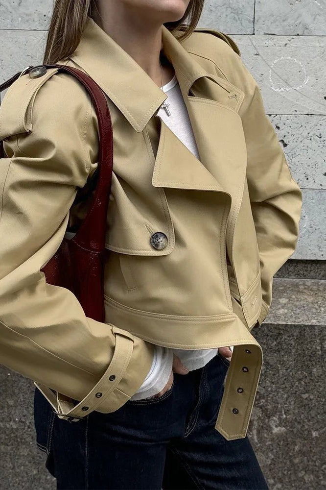 SOKYND Sarah Cropped Trench Jacket JacketSOKYND-832279-KHA-S-10071KhakiS