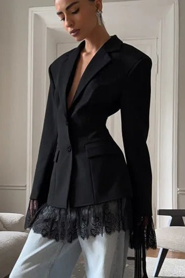 SOKYND Stephanie Blazer with Lace Details Coats & Jacketsyn1772777205920119841BlackS