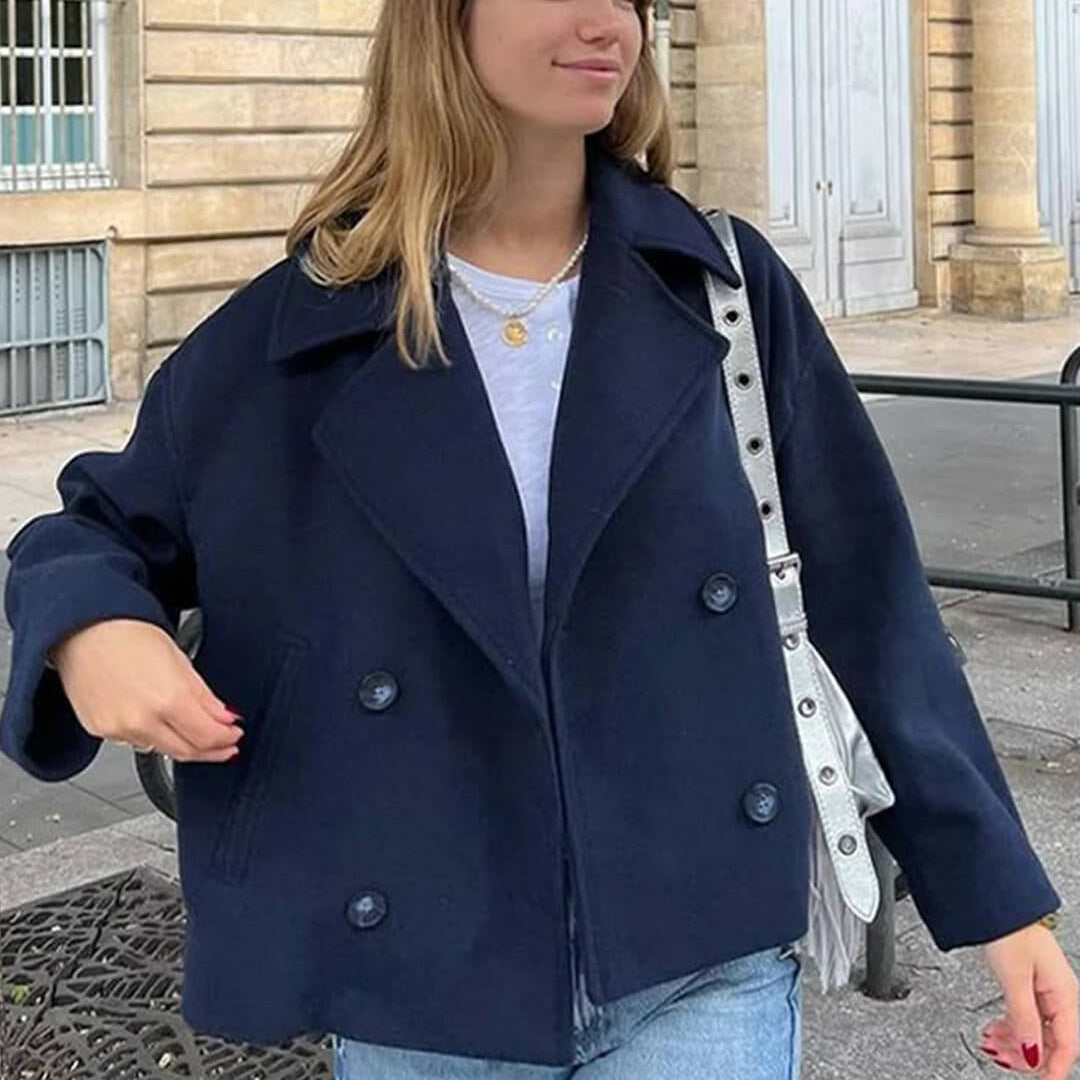 SOKYND Vannie Short Double - Breasted Coat Coats & JacketsiC1772777205893525777Navy BlueXS