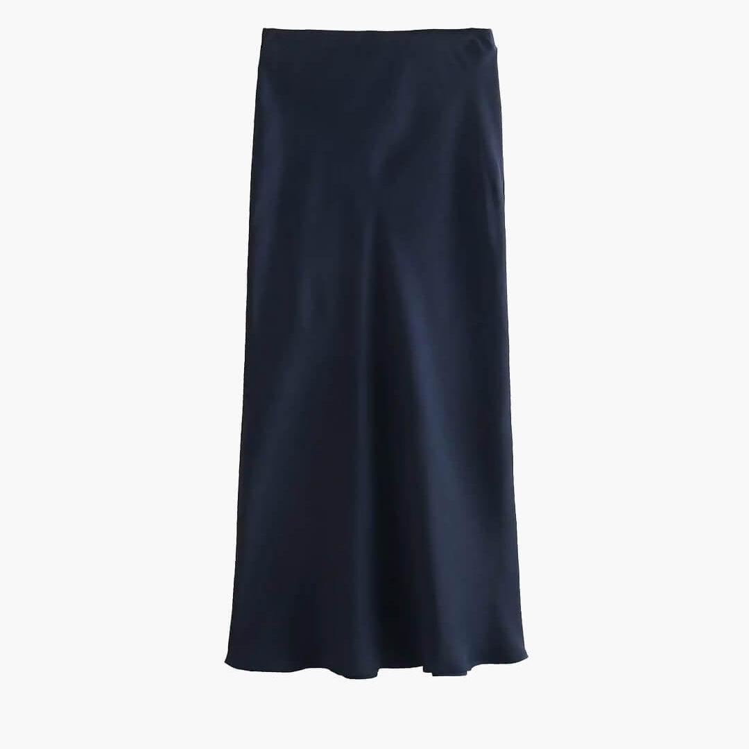 SOKYND Yui High Waist Black Satin Midi Skirt SkirtNavy BlueXS