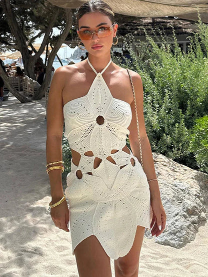 Sophia Halter Neck Crochet Mini Dress