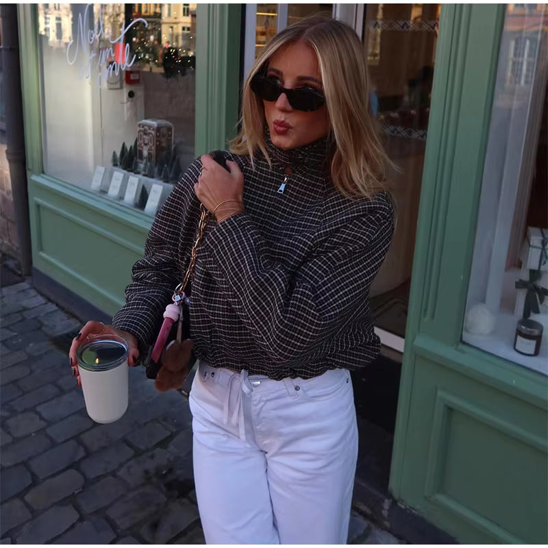 Hannah Houndstooth Zip Jacket
