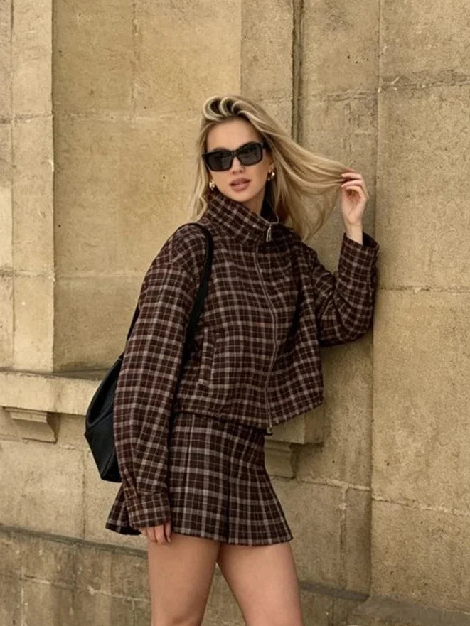 Eva Checked Jacket & Skirt Set