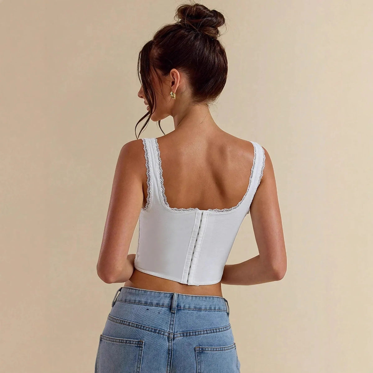 Carmen Lace Trim Strappy Button Top