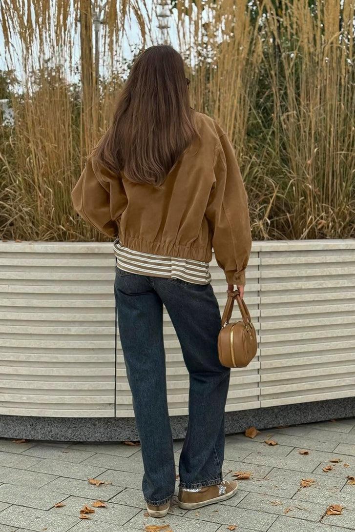 Amelia Suede Zip-Up Bomber Jacket