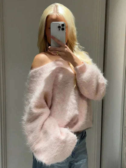 Lara Off-Shoulder Mohair Sweater