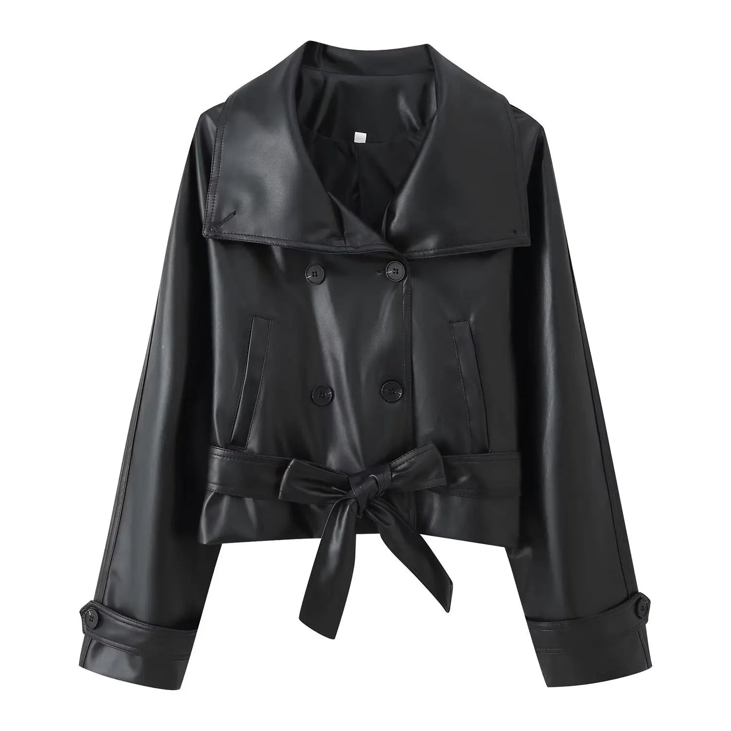 Rose Faux Leather Lace-Up Trench Coat