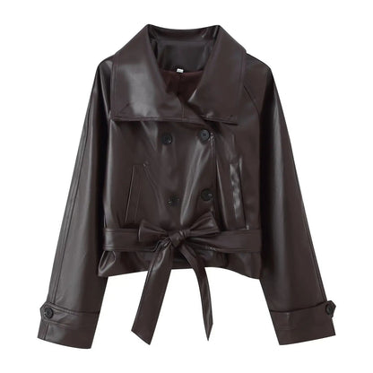 Rose Faux Leather Lace-Up Trench Coat