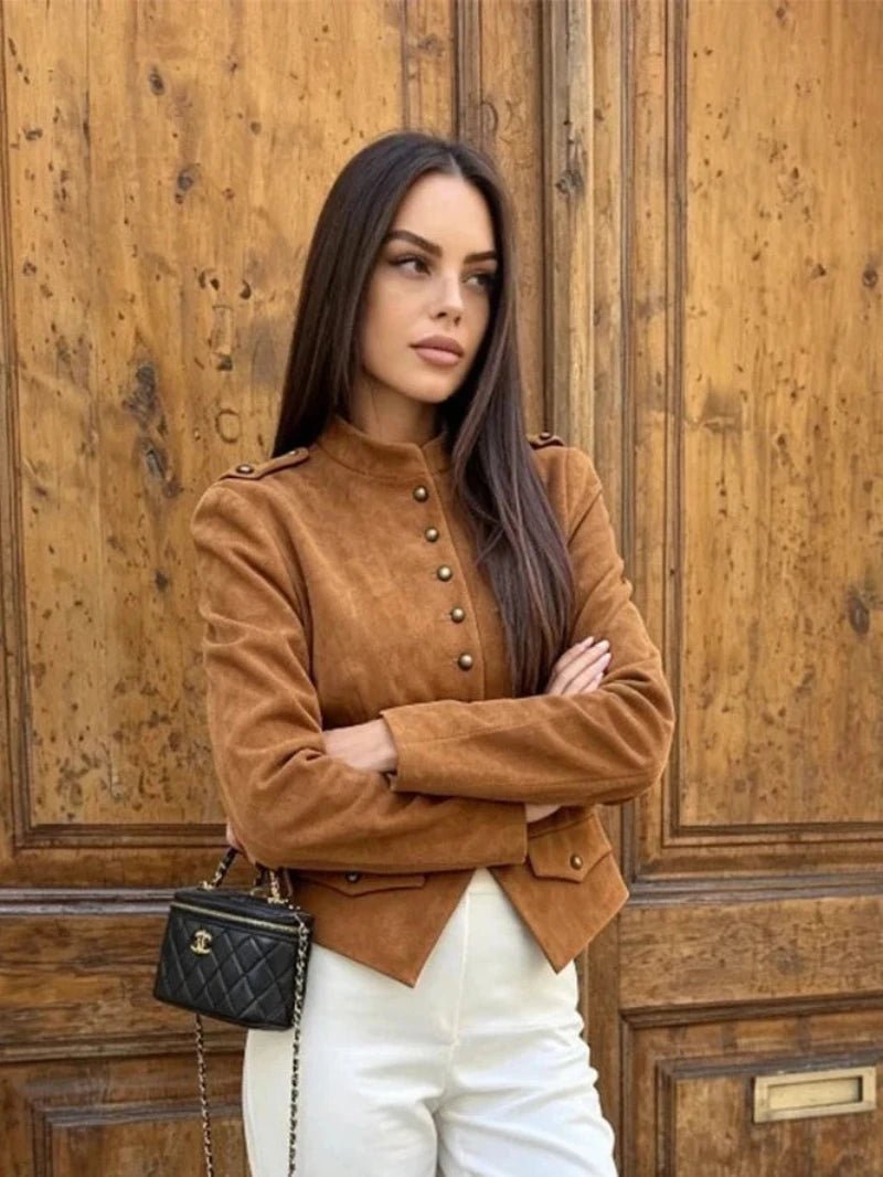 Tessa Faux Suede Button Cropped Coat