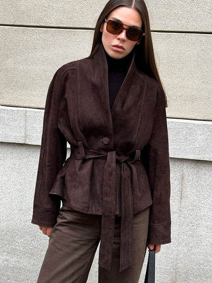 Rebecca Belted Suede Trench Coat