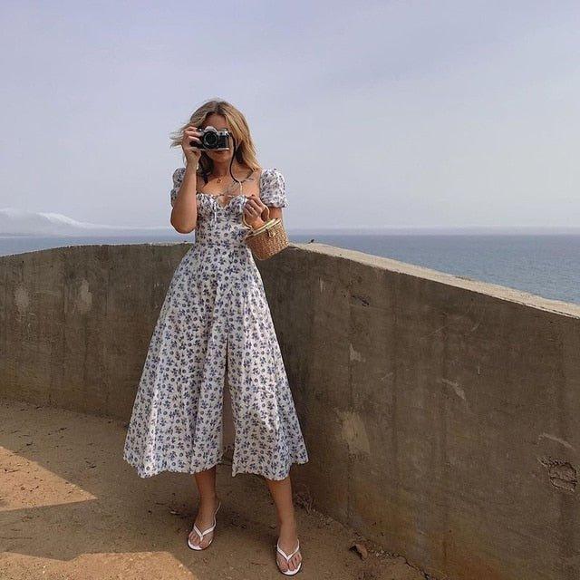 Helena Puff Sleeve Floral Midi Dress