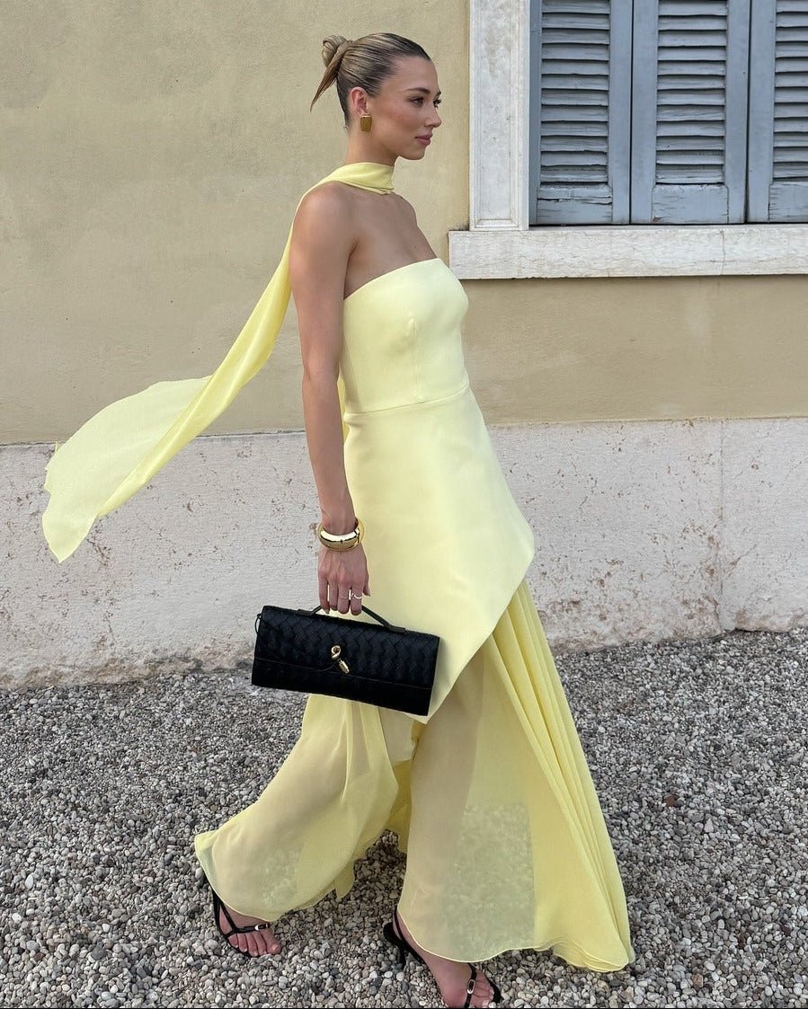 Ambre Asymmetric Sheer Maxi Dress
