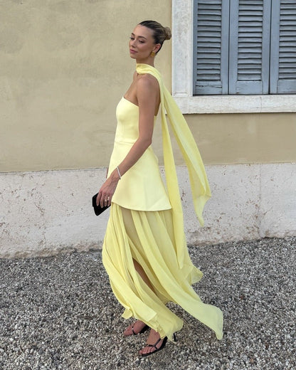 Ambre Asymmetric Sheer Maxi Dress
