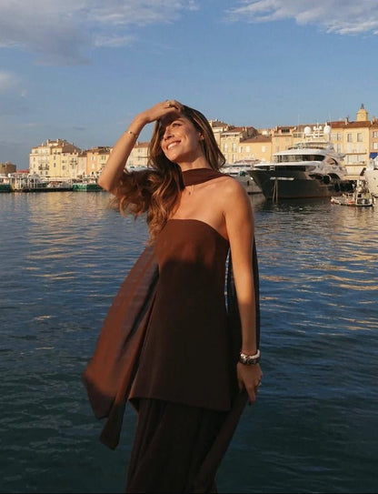 Ambre Asymmetric Sheer Maxi Dress