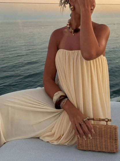 Madison Strapless Pleated Maxi Dress