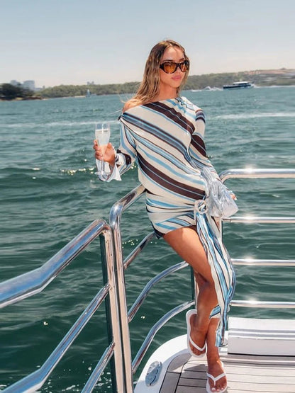 Cathy Striped Skew Collar Mini Dress