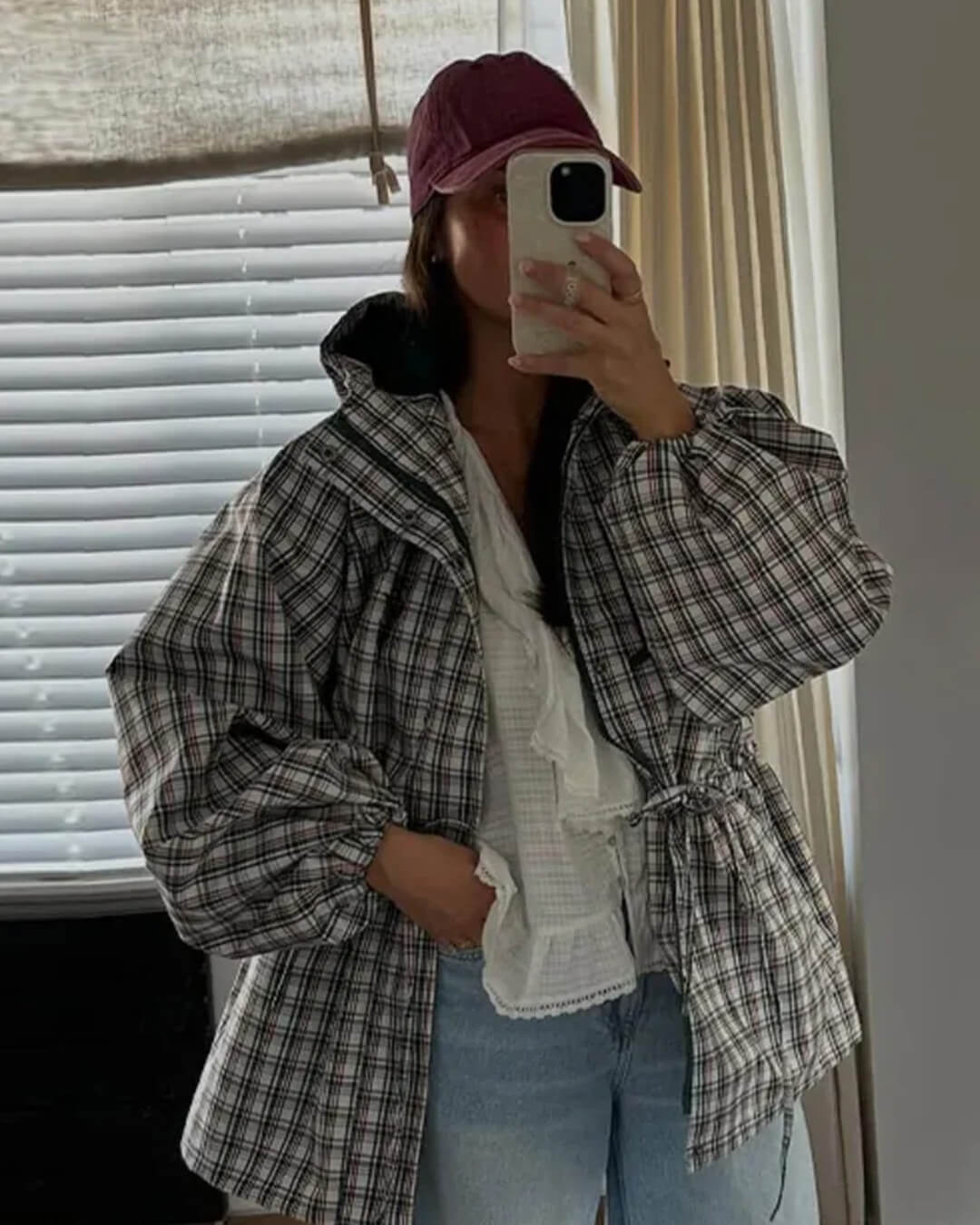 Leah Retro Plaid Hooded Jacket