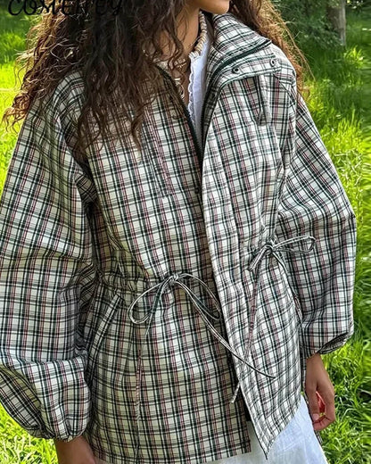 Leah Retro Plaid Hooded Jacket