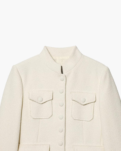 Angela Stand Collar Flap Pockets Blazer