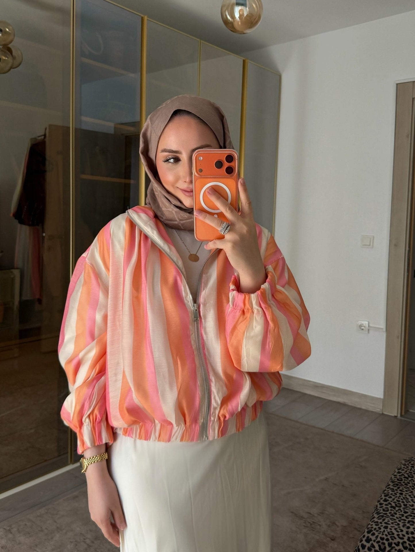 Caitlin Striped Bomber Jacket