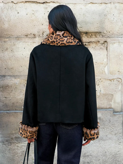 Laura Leopard Faux Fur Trim Button-Up Jacket