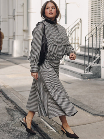 Emma High Neck Checked Bomber Jacket