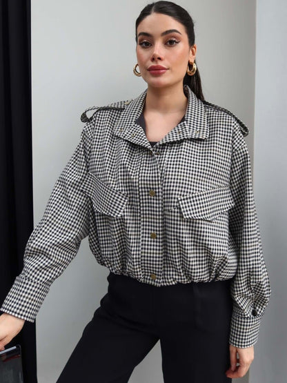 Emma High Neck Checked Bomber Jacket