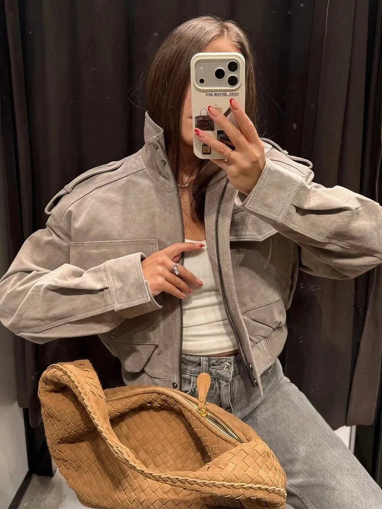 Nina Faux Suede Cropped Jacket