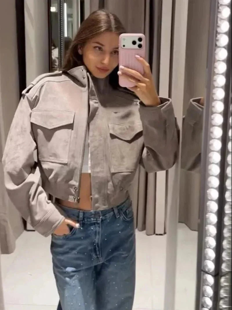 Nina Faux Suede Cropped Jacket
