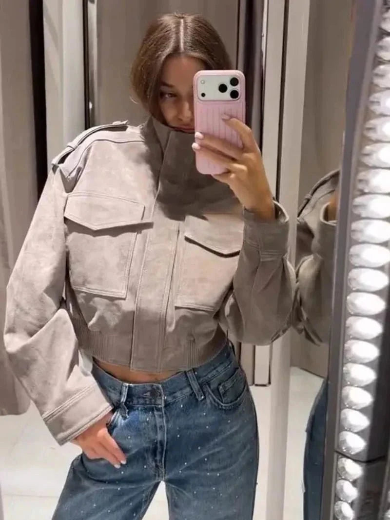 Nina Faux Suede Cropped Jacket