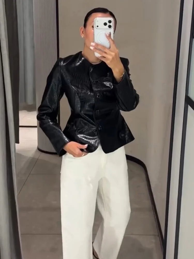 Lola Croc Embossed Faux Leather Jacket