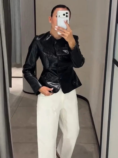 Lola Croc Embossed Faux Leather Jacket