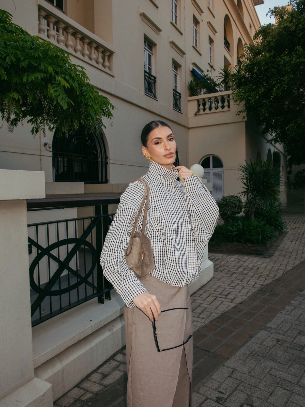 Rose Plaid Funnel Neck Jacket