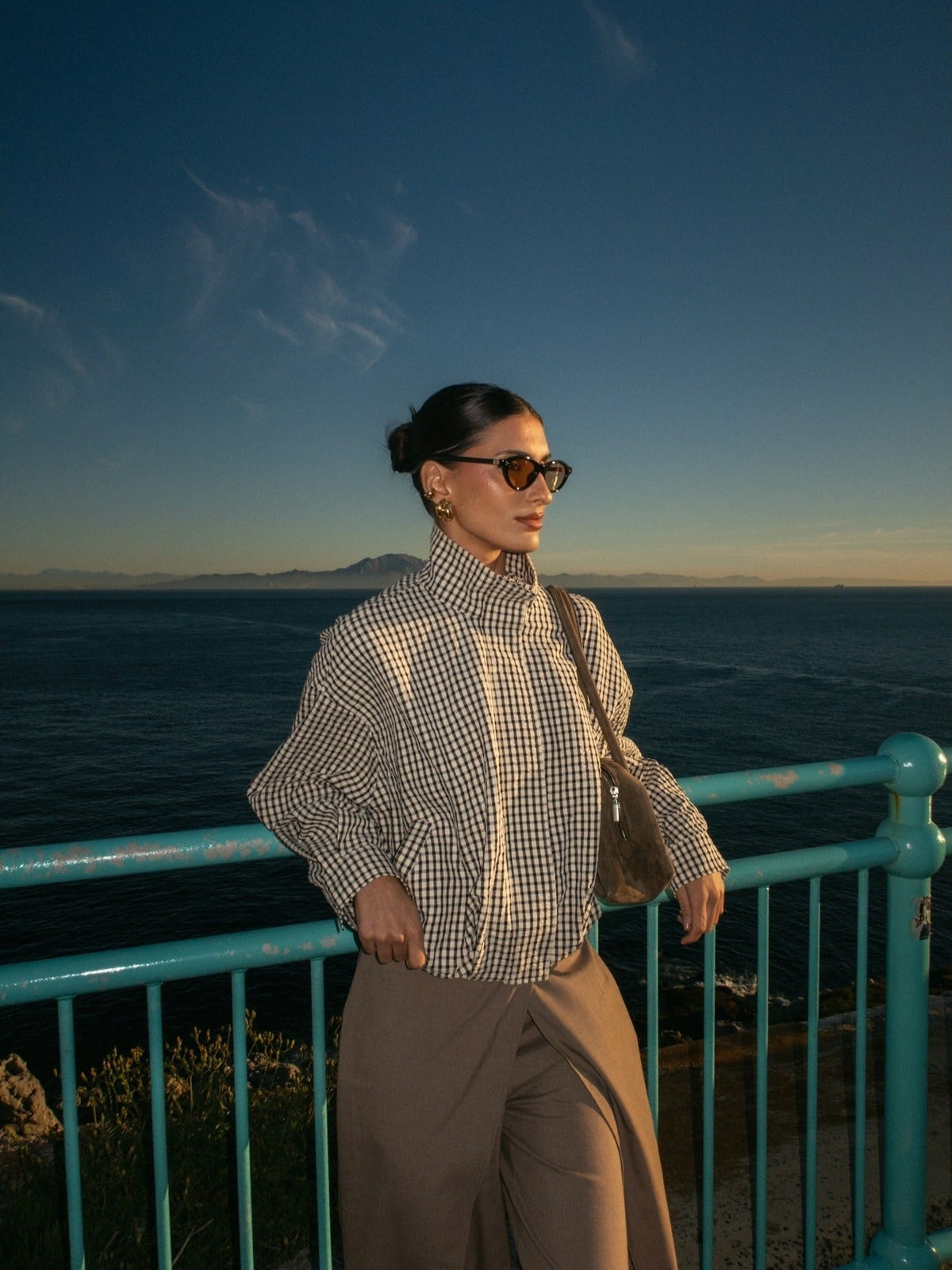 Rose Plaid Funnel Neck Jacket