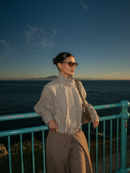 Rose Plaid Funnel Neck Jacket