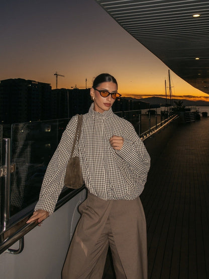 Rose Plaid Funnel Neck Jacket