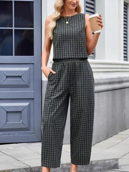 Camille Plaid Sleeveless Vest Set