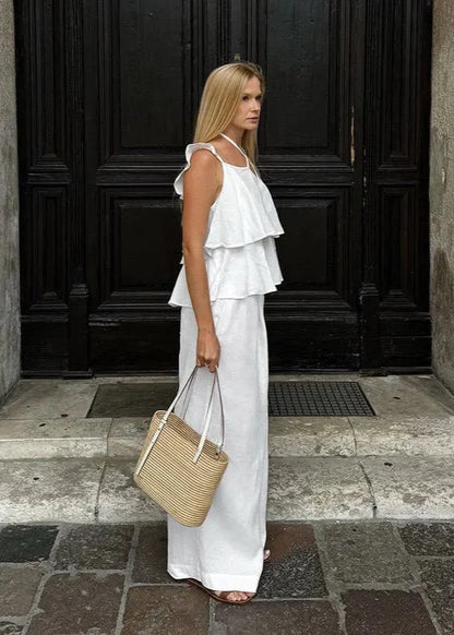 Natalie Flowy Ruffle Wide Leg Pants Set